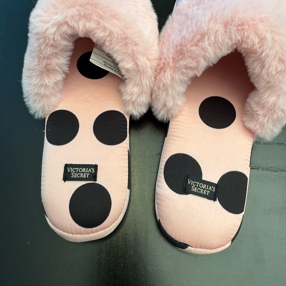 Victoria's Secret Pink and Black Polka Dot Slippers med 7/8 New - Picture 5 of 11